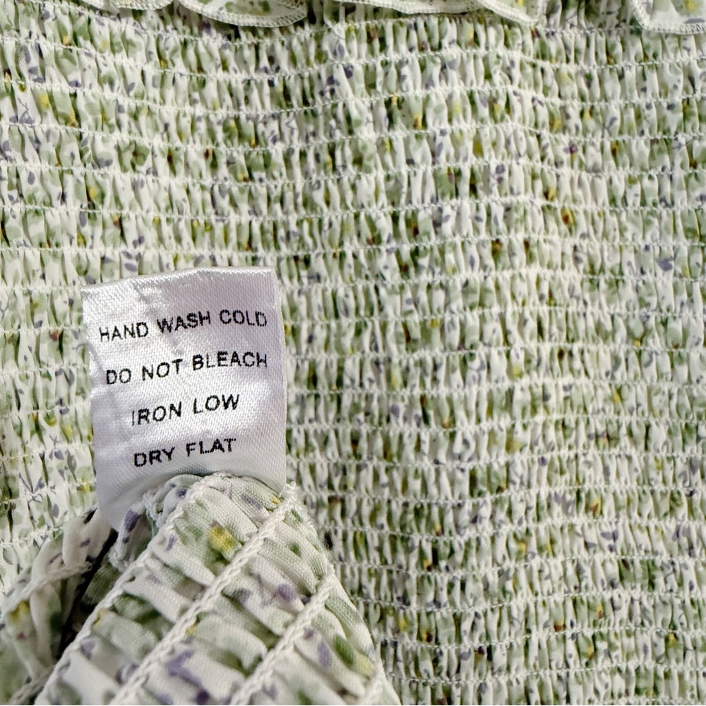 Cottagecore Smocked Ruffle Maxi Dress Green Floral Size Large Mable - Picture 9 of 11